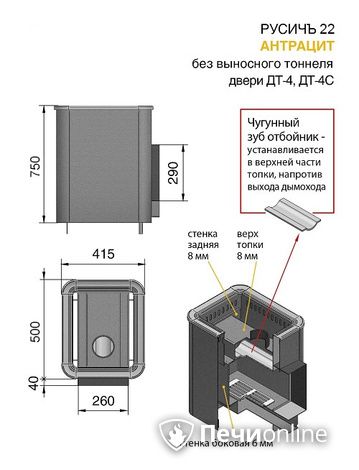 Дровяные печи-каменки Везувий Русичъ Антрацит 22 (ДТ-4) без выноса в Саранске