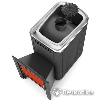 Дровяная банная печь TMF Ангара 2012 Carbon Витра с закрытой каменкой антрацит в Саранске